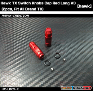 hawk tx switchknobs cap red long v3 (2pcs fit all brand tx)